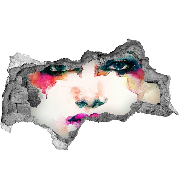 Wandtattoos Mauerdurchbruch Ein farbenfrohes Porträt in einem Loch in der Wand