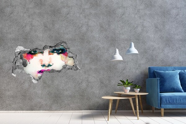 Wandtattoos Mauerdurchbruch Ein farbenfrohes Porträt in einem Loch in der Wand