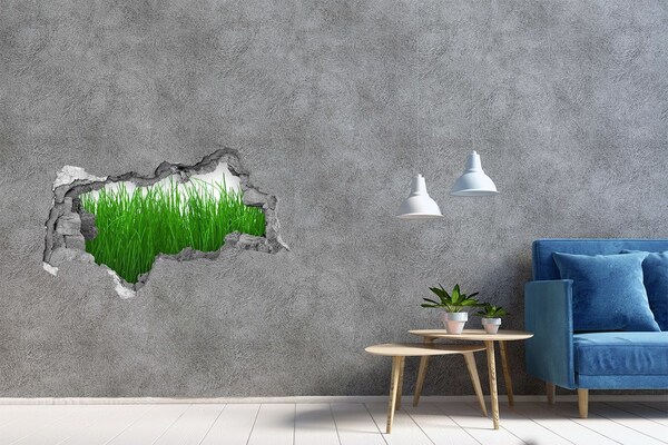 Mauerdurchbruch Aufkleber Grüne Wiese durch ein Loch in der Wand