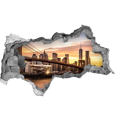 Mauerdurchbruch Aufkleber Brooklyn Bridge bei Sonnenuntergang