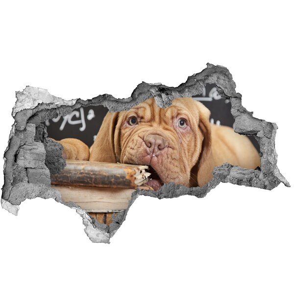 Mauerdurchbruch Aufkleber Ein süßer Welpe inmitten von Büchern