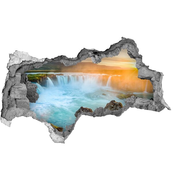 3D Wandtattoos Mauerdurchbruch Wasserfall in der untergehenden Sonne