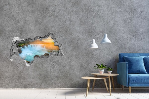 3D Wandtattoos Mauerdurchbruch Wasserfall in der untergehenden Sonne