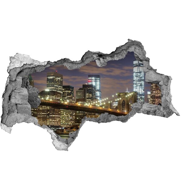 Wandtattoos Mauerdurchbruch Blick auf die Brooklyn Bridge bei Nacht