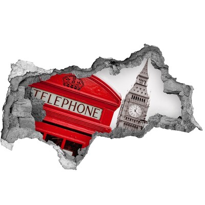 Wandbilder 3D Mauerdurchbruch Londoner Szenerie mit einer Telefonzelle