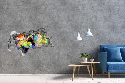 Wandbilder 3D Mauerdurchbruch Ein bunter Schmetterling in einem Loch in der Wand