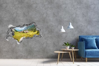 Wandbilder 3D Mauerdurchbruch Ein Alpendorf inmitten der Berge