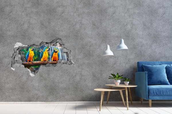 3D Wandtattoos Mauerdurchbruch Paradiespapageien am Wasserfall