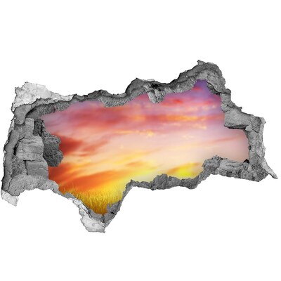 Mauerdurchbruch Aufkleber Sonnenuntergang über der Wiese