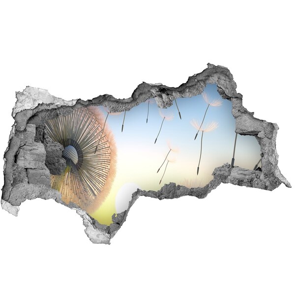 Wandbilder 3D Mauerdurchbruch Löwenzahn vor dem Hintergrund des Sonnenuntergangs