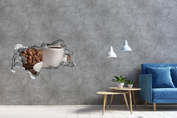3D Wandtattoos Mauerdurchbruch Kaffee und Bohnen an der Wand im Hintergrund