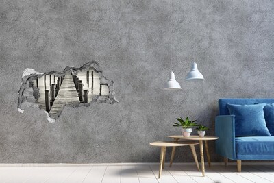 Wandbilder 3D Mauerdurchbruch Holzbrücke über das Wasser
