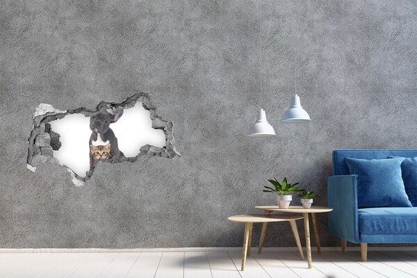 3D Wandtattoos Mauerdurchbruch Niedliche Tiere hinter der Mauer