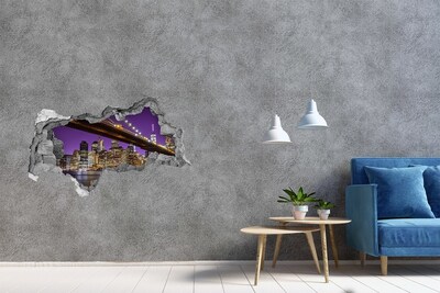 Wandbilder 3D Mauerdurchbruch Brooklyn Bridge bei Nacht