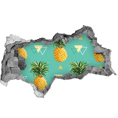 Wandbilder 3D Mauerdurchbruch Ananas auf türkisfarbenem Hintergrund