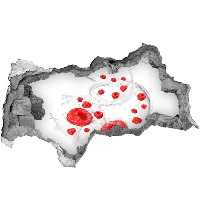 Wandbilder 3D Mauerdurchbruch Himbeerexplosion in Milch