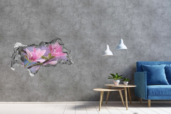 3D Wandtattoos Mauerdurchbruch Magnolienblüten in einem Loch in der Wand