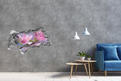 3D Wandtattoos Mauerdurchbruch Magnolienblüten in einem Loch in der Wand