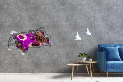 3D Wandtattoos Mauerdurchbruch Schmetterling auf Blumen in einem Loch in der Wand