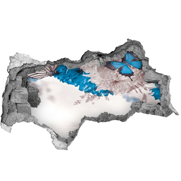 3D Wandtattoos Mauerdurchbruch Blumenlandschaft mit Schmetterlingen