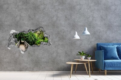 3D Wandtattoos Mauerdurchbruch Ein grünes Paradies mit einer Holzbrücke