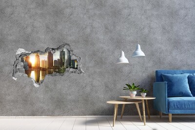 3D Wandtattoos Mauerdurchbruch Eine moderne Stadt am Wasser