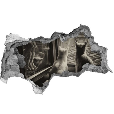 Wandbilder 3D Mauerdurchbruch Katzen am Fenster