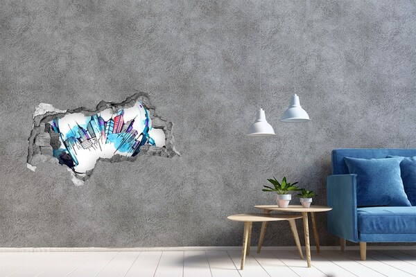 Wandbilder 3D Mauerdurchbruch Eine moderne Stadt in Trümmern