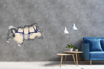 Mauerdurchbruch Aufkleber Ein sich bewegendes Reh in einem Loch in der Wand