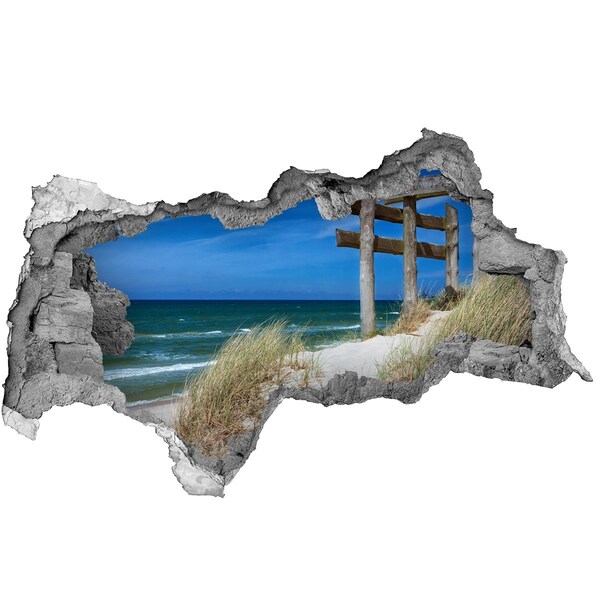 3D Wandtattoos Mauerdurchbruch Tropischer Strand mit Holzsteg