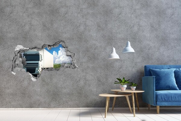 Mauerdurchbruch Aufkleber Ein Lastwagen fährt durch ein Loch in der Wand