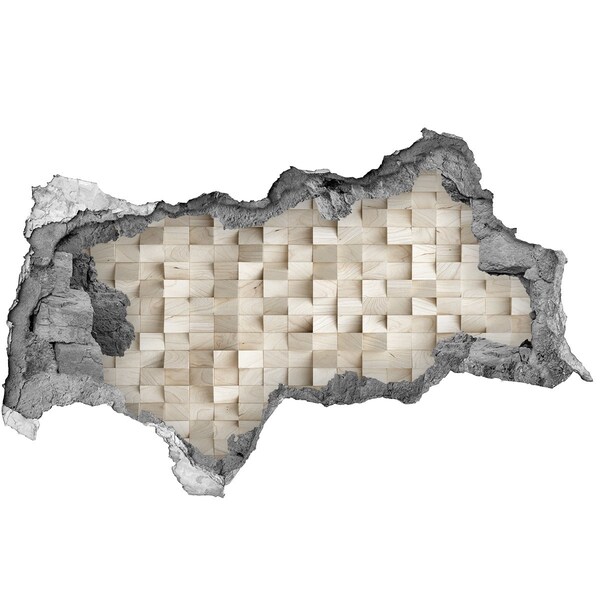 Mauerdurchbruch Aufkleber Eine beschädigte Wand mit einem Holzmosaik