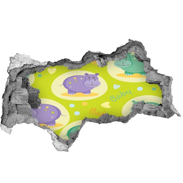 Wandbilder 3D Mauerdurchbruch Flusspferde in einer farbenfrohen Umgebung