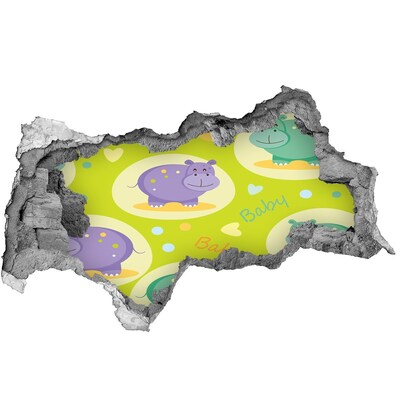 Wandbilder 3D Mauerdurchbruch Flusspferde in einer farbenfrohen Umgebung