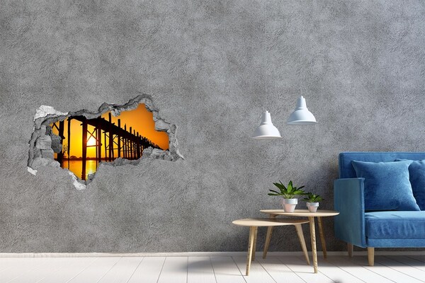 3D Wandtattoos Mauerdurchbruch Sonnenuntergang über der Seebrücke
