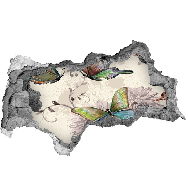 Wandbilder 3D Mauerdurchbruch Schmetterlinge in einer zerstörten Mauer