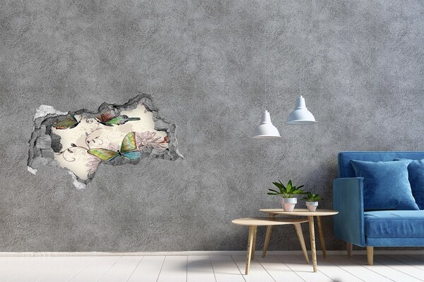 Wandbilder 3D Mauerdurchbruch Schmetterlinge in einer zerstörten Mauer