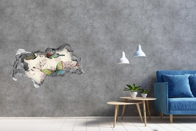 Wandbilder 3D Mauerdurchbruch Schmetterlinge in einer zerstörten Mauer