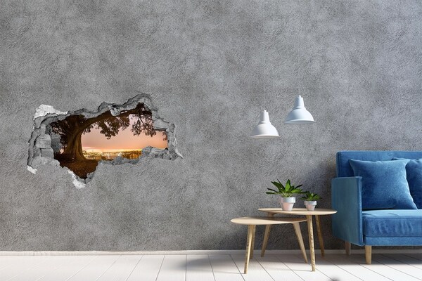 3D Wandtattoos Mauerdurchbruch Blick auf die Stadt durch ein Loch in der Wand