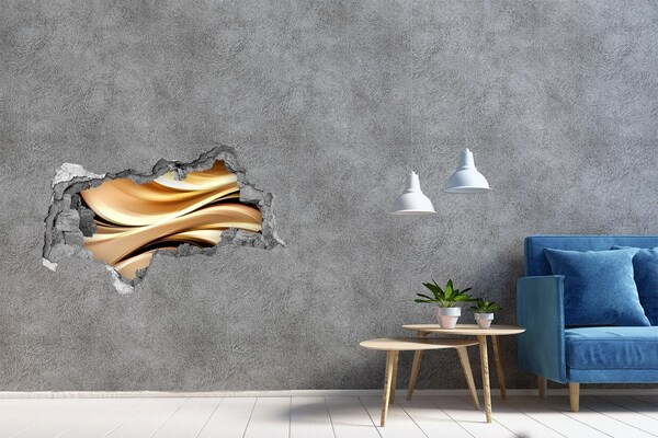 Wandbilder 3D Mauerdurchbruch Goldene Wellen in der Wand