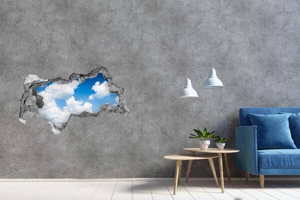 Wandbilder 3D Mauerdurchbruch Himmel mit Wolken durch ein Loch in der Wand