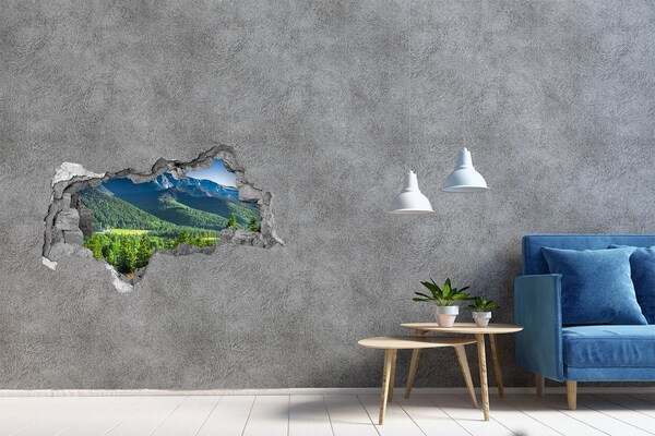 3D Wandtattoos Mauerdurchbruch Berglandschaft durch ein Loch in der Wand