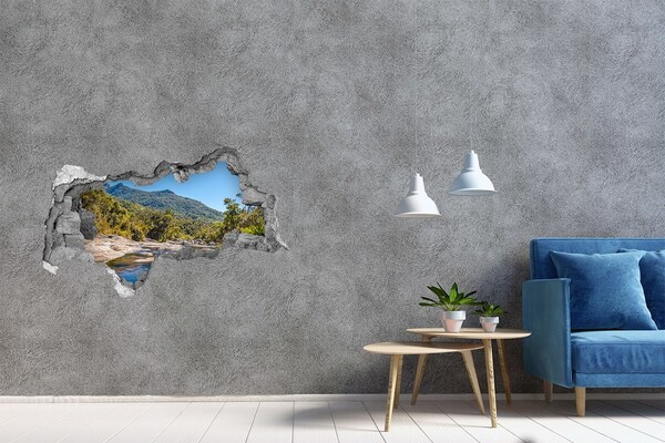 Wandtattoos Mauerdurchbruch Berglandschaft hinter dem Loch in der Wand