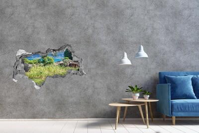Wandtattoos Mauerdurchbruch Tropische Landschaft hinter dem Loch in der Wand
