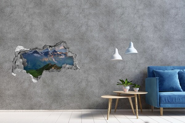 3D Wandtattoos Mauerdurchbruch Berglandschaft hinter dem Loch in der Wand
