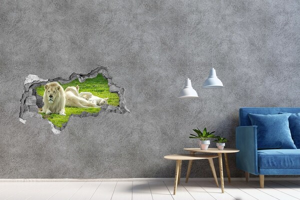 3D Wandtattoos Mauerdurchbruch Weißer Löwe in seinem natürlichen Lebensraum