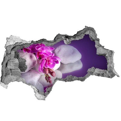 Wandtattoos Mauerdurchbruch Orchideen auf einem Steinhintergrund
