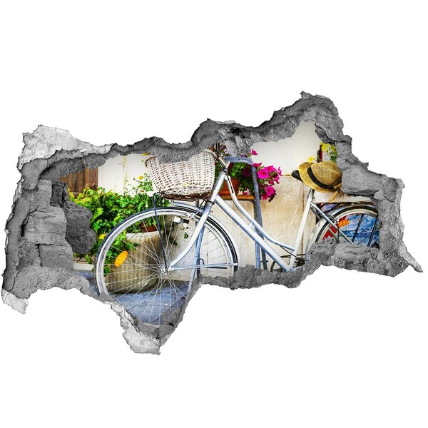 Wandbilder 3D Mauerdurchbruch Ein Fahrrad in einer Blumenlandschaft