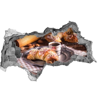 Wandbilder 3D Mauerdurchbruch Köstliche Croissants mit Kaffee