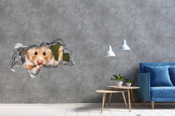 3D Wandtattoos Mauerdurchbruch Hamster in einem durchsichtigen Loch in der Wand